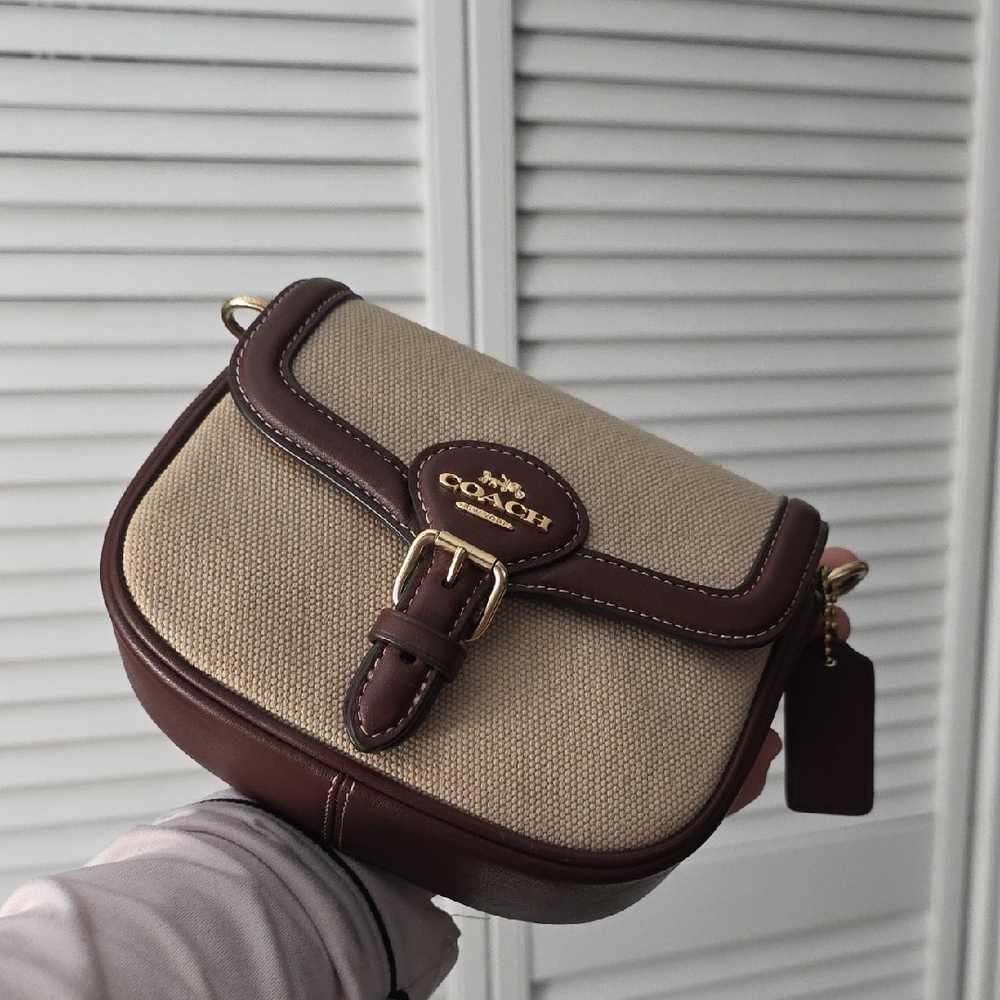 Coach Beige Canvas and Brown Leather Saddle Crossbody